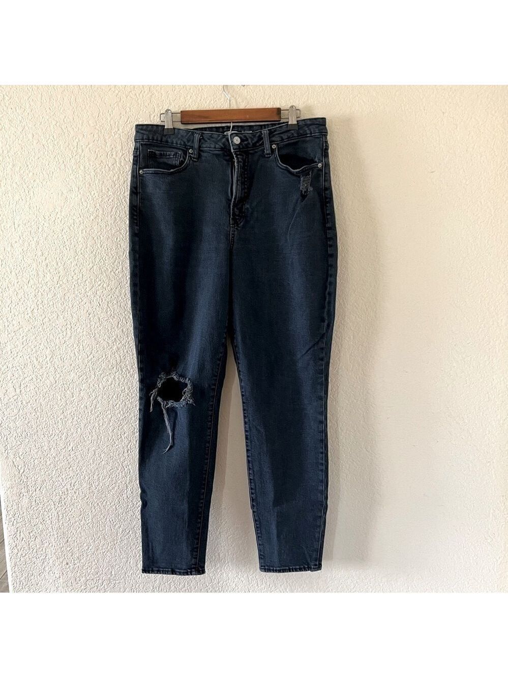 Old Navy O.G. Straight Jeans Size 14 Tall High Rise Distressed Dark Wash Denim